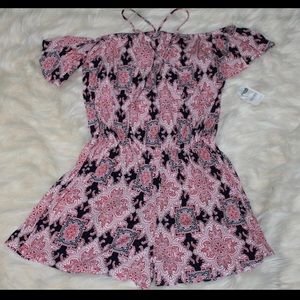 Red white and navy blue romper